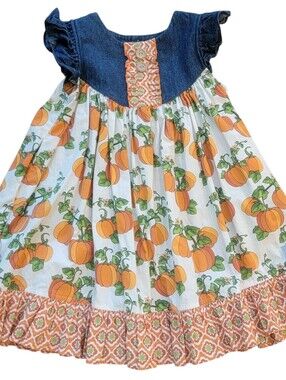 ELEANOR ROSE Girls Size 4/5 Pumpkin Dress with Pockets Fall Cottage